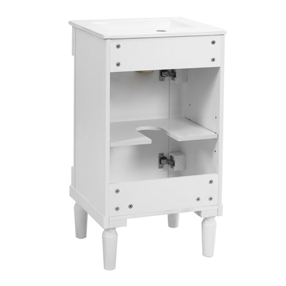 18" Bathroom Vanity with Sink, French Style Small Bathroom Vanity with Semi-Circular Column Design, Ceramic Sink with Overflow, Soft Close Door,White