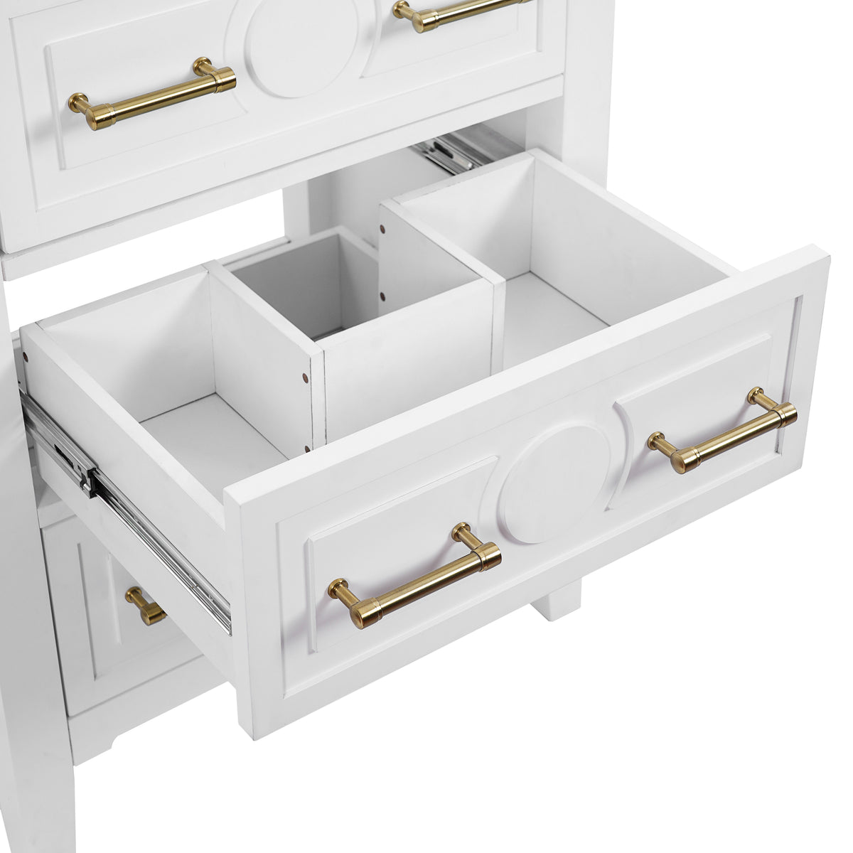 24" Bathroom Vanity with Sink, Green Bathroom Vanity with 3 Drawers & Carved Detail, Ceramic Sink for 4" Centerset Faucet with Overflow, Solid Pine Wood Frame,White