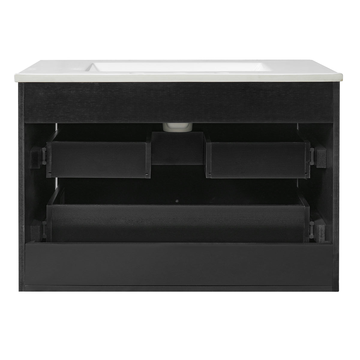 30" Floating Bathroom Vanity with Sink, Wall Mounted Bathroom Vanity with U-Shaped Drawer & Ceramic Sink for 8" Faucet, Overflow, Oval Knobs,Black