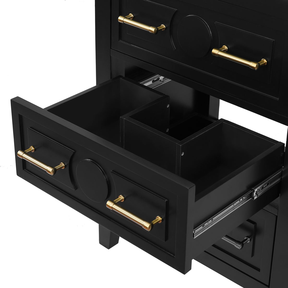 24" Bathroom Vanity with Sink, Green Bathroom Vanity with 3 Drawers & Carved Detail, Ceramic Sink for 4" Centerset Faucet with Overflow, Solid Pine Wood Frame,Black