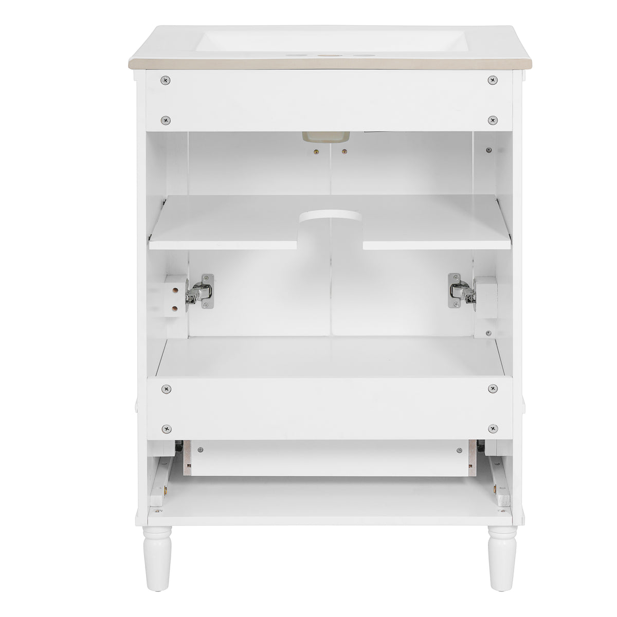 24" Bathroom Vanity with Sink, French Style Bathroom Vanity with Carved Legs & Drawer, Adjustable Shelf, Back Cutout for Plumbing, Soft Close Door,White