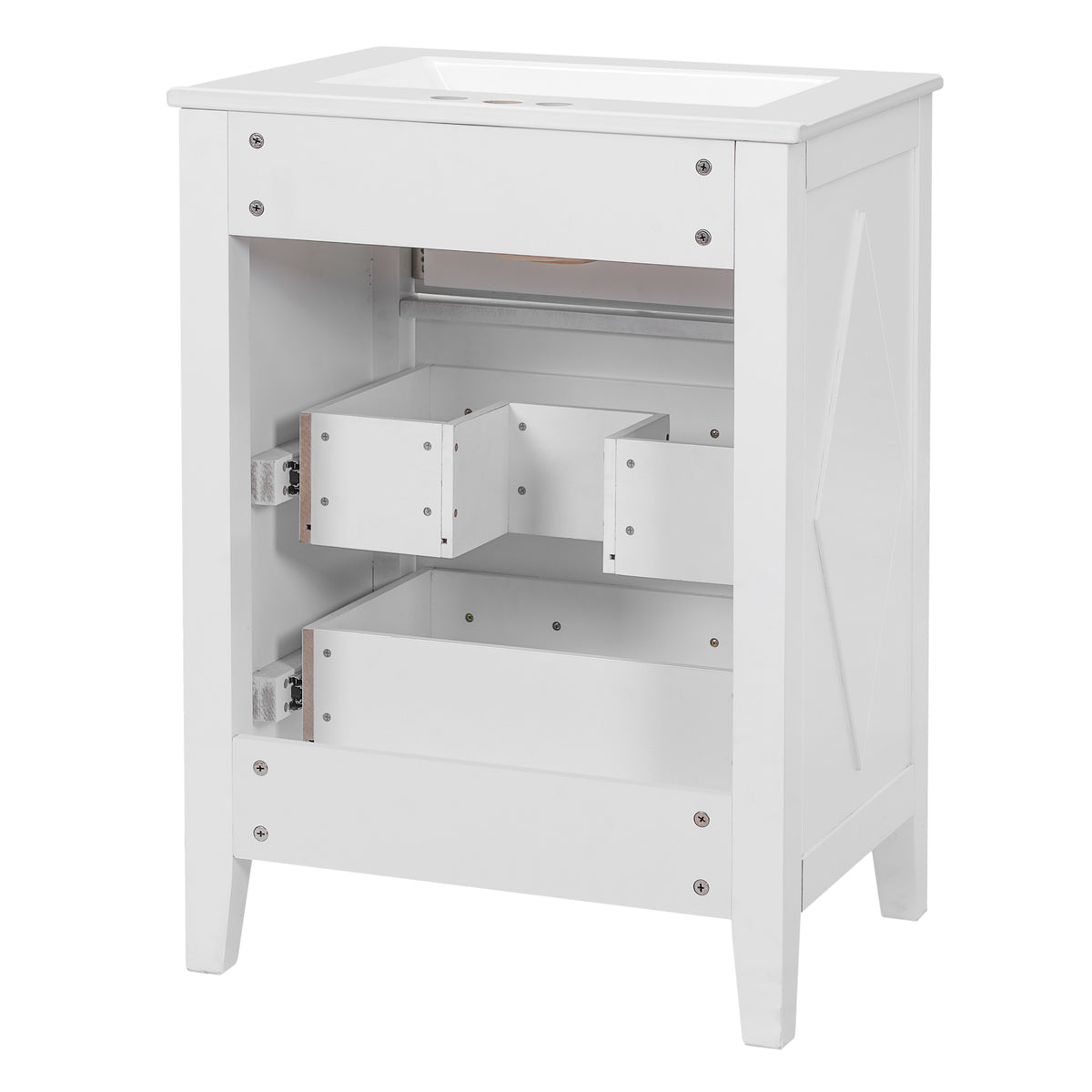 24" Bathroom Vanity with Sink, Green Bathroom Vanity with 3 Drawers & Carved Detail, Ceramic Sink for 4" Centerset Faucet with Overflow, Solid Pine Wood Frame,White
