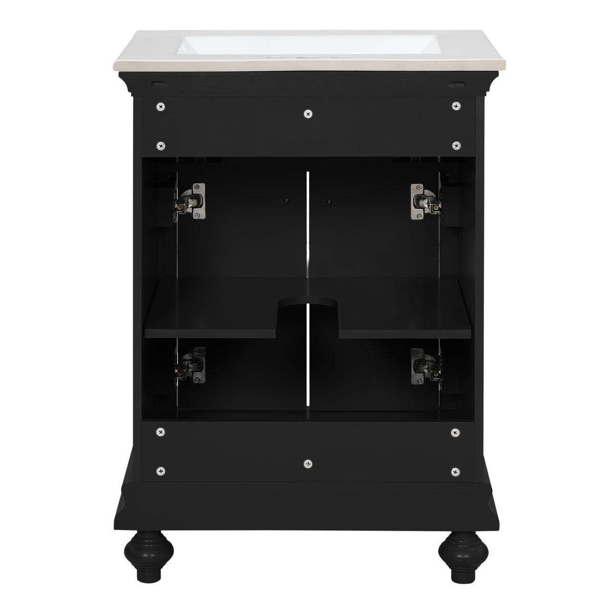 24" Bathroom Vanity with Sink, Farmhouse Bathroom Vanity with Ball-Turned Legs & Tip-Out Drawer, Adjustable Shelf, Soft Close Door, French Country Style,Black