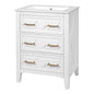 24" Bathroom Vanity with Sink, Green Bathroom Vanity with 3 Drawers & Carved Detail, Ceramic Sink for 4" Centerset Faucet with Overflow, Solid Pine Wood Frame,White