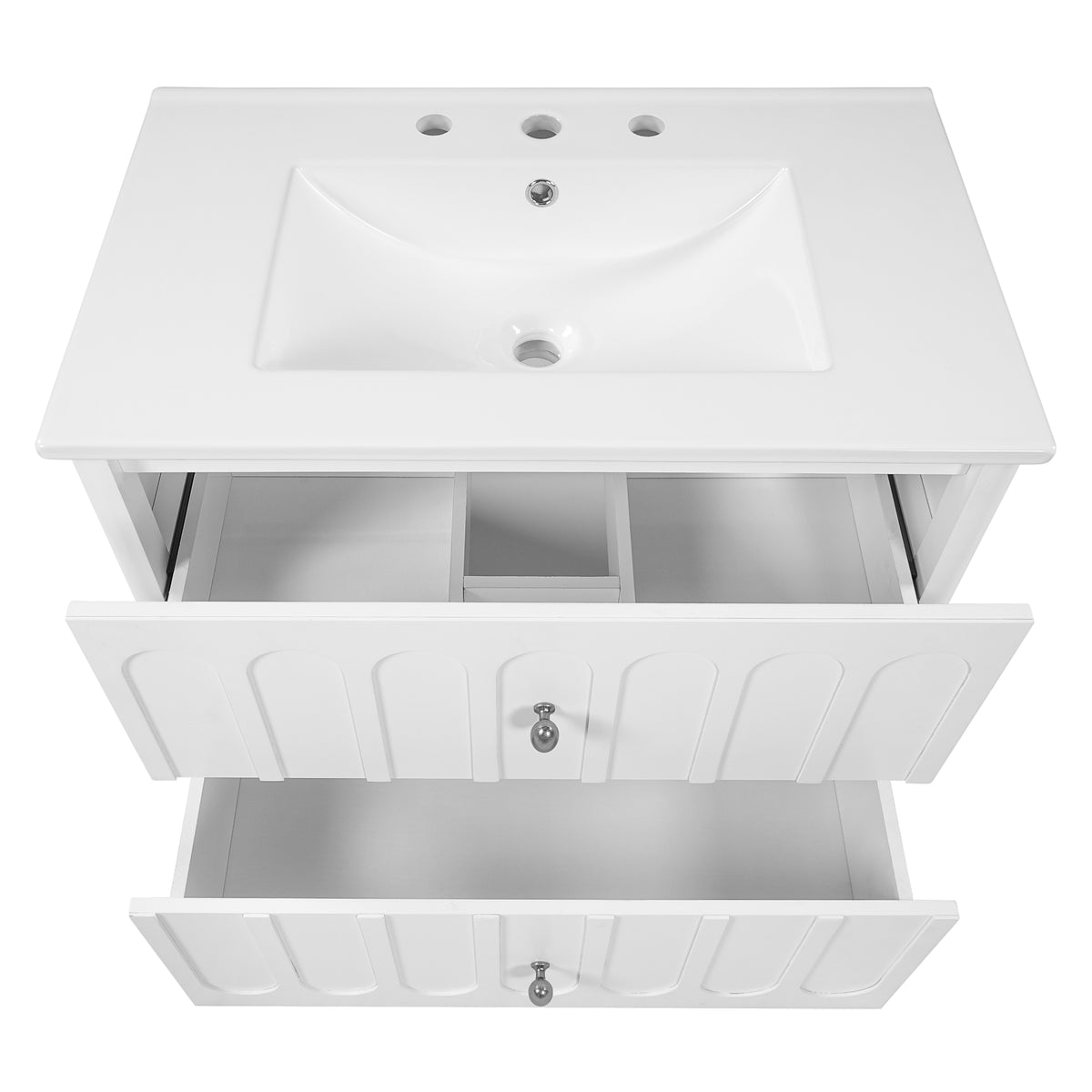 30" Floating Bathroom Vanity with Sink, Wall Mounted Bathroom Vanity with U-Shaped Drawer & Ceramic Sink for 8" Faucet, Overflow, Oval Knobs,White
