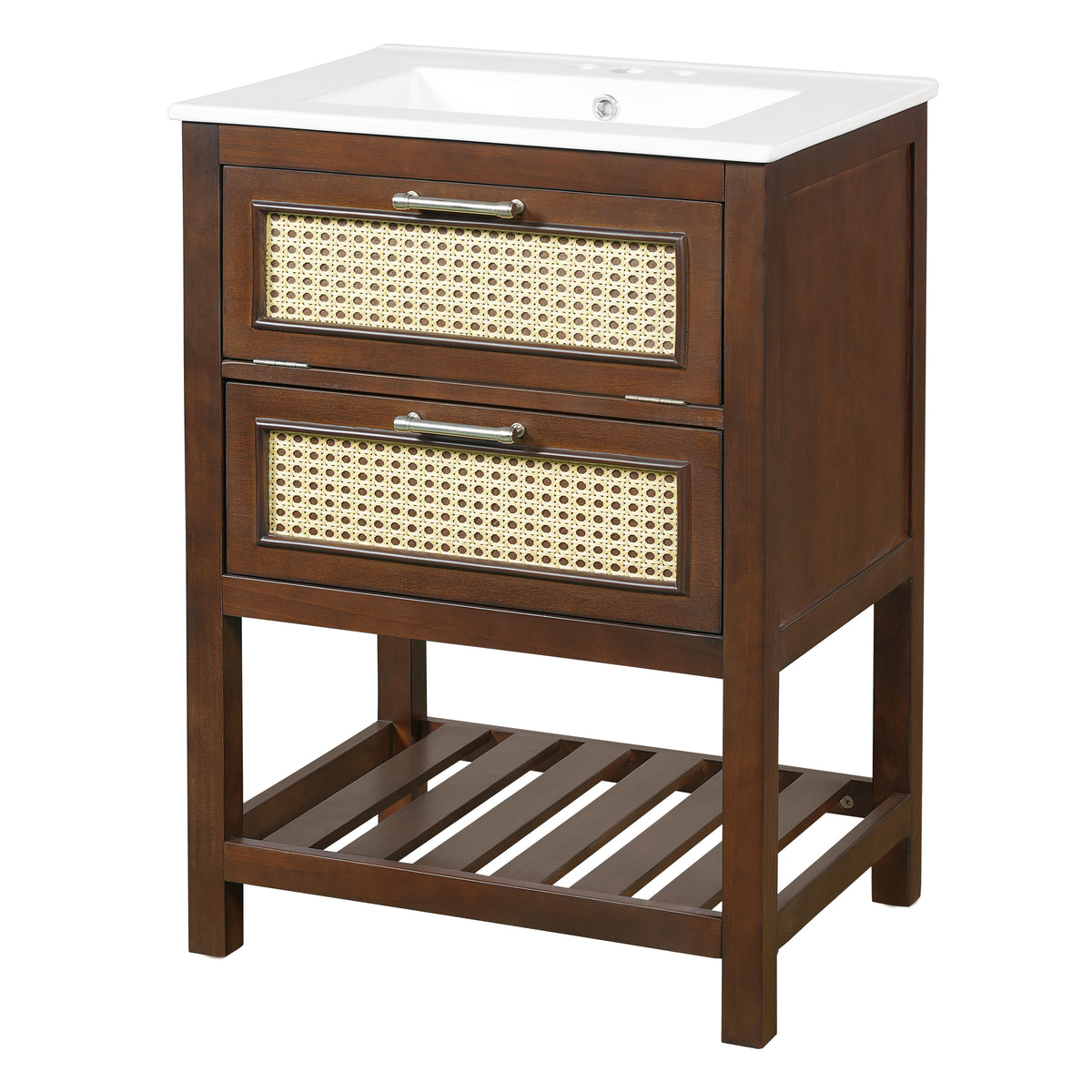 24" Bathroom Vanity with Sink, Modern Bathroom Vanity with Tip-Out Drawer & Ceramic Sink for 4" Centerset Faucet, Solid Wood Feet, Soft Close,Dark Brown