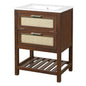 24" Bathroom Vanity with Sink, Modern Bathroom Vanity with Tip-Out Drawer & Ceramic Sink for 4" Centerset Faucet, Solid Wood Feet, Soft Close,Dark Brown