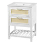 24" Bathroom Vanity with Sink, Modern Bathroom Vanity with Tip-Out Drawer & Ceramic Sink for 4" Centerset Faucet, Solid Wood Feet, Soft Close,White