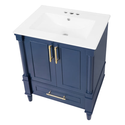 24" Bathroom Vanity with Sink, French Style Bathroom Vanity with Carved Legs & Drawer, Adjustable Shelf, Back Cutout for Plumbing, Soft Close Door,Blue