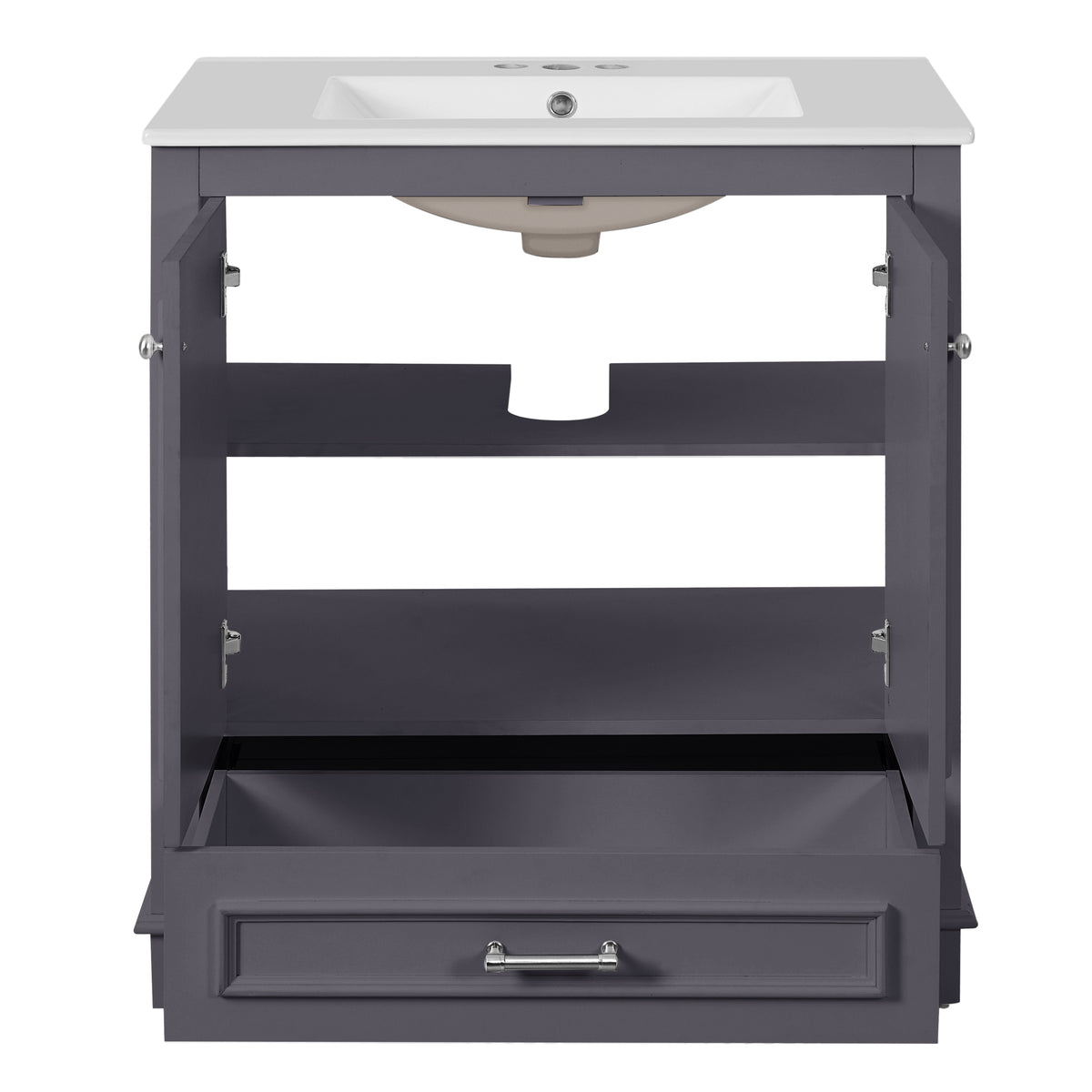 30" Bathroom Vanity with Sink, Traditional Bathroom Vanity with Carved Detail & Solid Wood Frame, Double Doors & Drawer, Ceramic Sink with Overflow,Blue