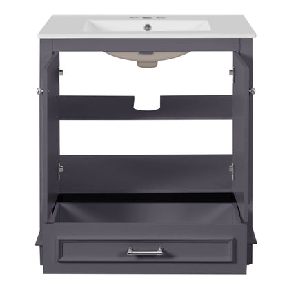 30" Bathroom Vanity with Sink, Traditional Bathroom Vanity with Carved Detail & Solid Wood Frame, Double Doors & Drawer, Ceramic Sink with Overflow,Blue