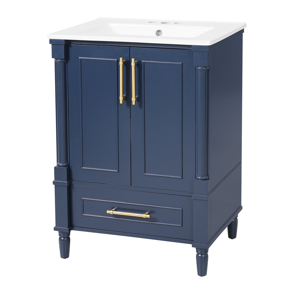 24" Bathroom Vanity with Sink, French Style Bathroom Vanity with Carved Legs & Drawer, Adjustable Shelf, Back Cutout for Plumbing, Soft Close Door,Blue