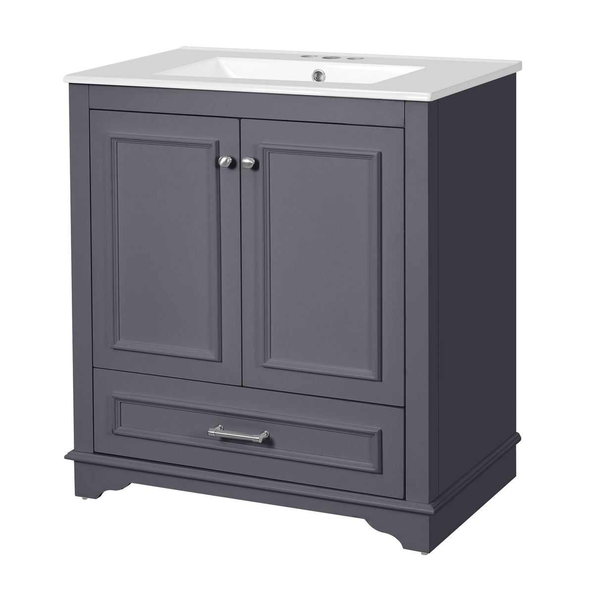 30" Bathroom Vanity with Sink, Traditional Bathroom Vanity with Carved Detail & Solid Wood Frame, Double Doors & Drawer, Ceramic Sink with Overflow,Blue