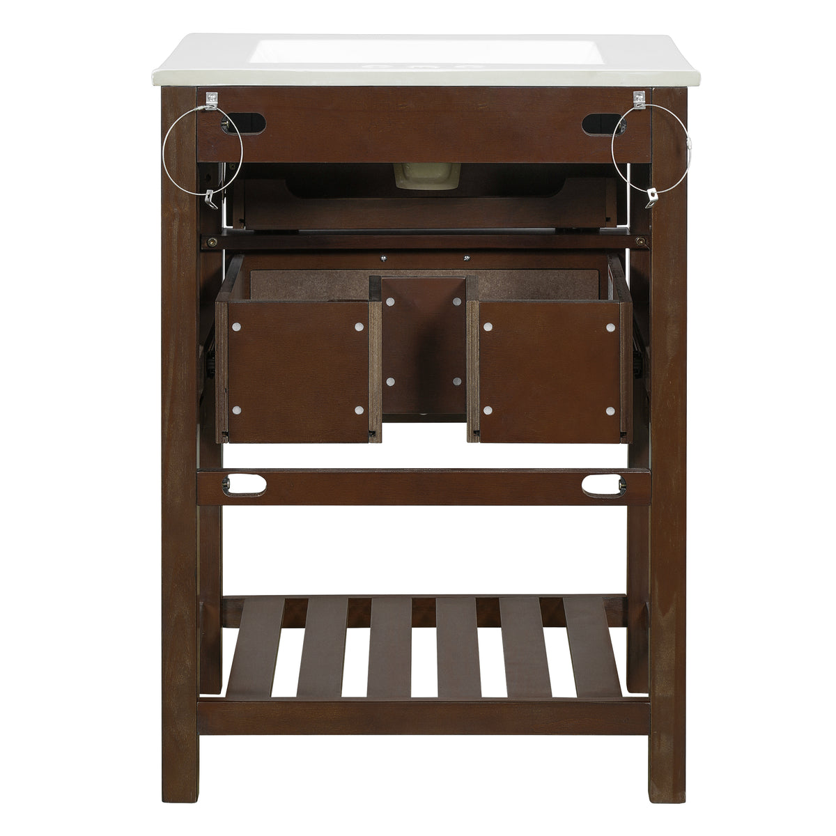 24" Bathroom Vanity with Sink, Modern Bathroom Vanity with Tip-Out Drawer & Ceramic Sink for 4" Centerset Faucet, Solid Wood Feet, Soft Close,Dark Brown