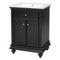 24" Bathroom Vanity with Sink, Farmhouse Bathroom Vanity with Ball-Turned Legs & Tip-Out Drawer, Adjustable Shelf, Soft Close Door, French Country Style,Black