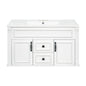 36" Floating Bathroom Vanity with Sink, Wall Mounted French Style Vanity with Stripe Carvings & Ceramic Sink for 4" Faucet, Overflow, Soft Close Door,White
