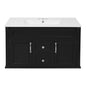 36" Floating Bathroom Vanity with Sink, Wall Mounted French Style Vanity with Stripe Carvings & Ceramic Sink for 4" Faucet, Overflow, Soft Close Door,Black