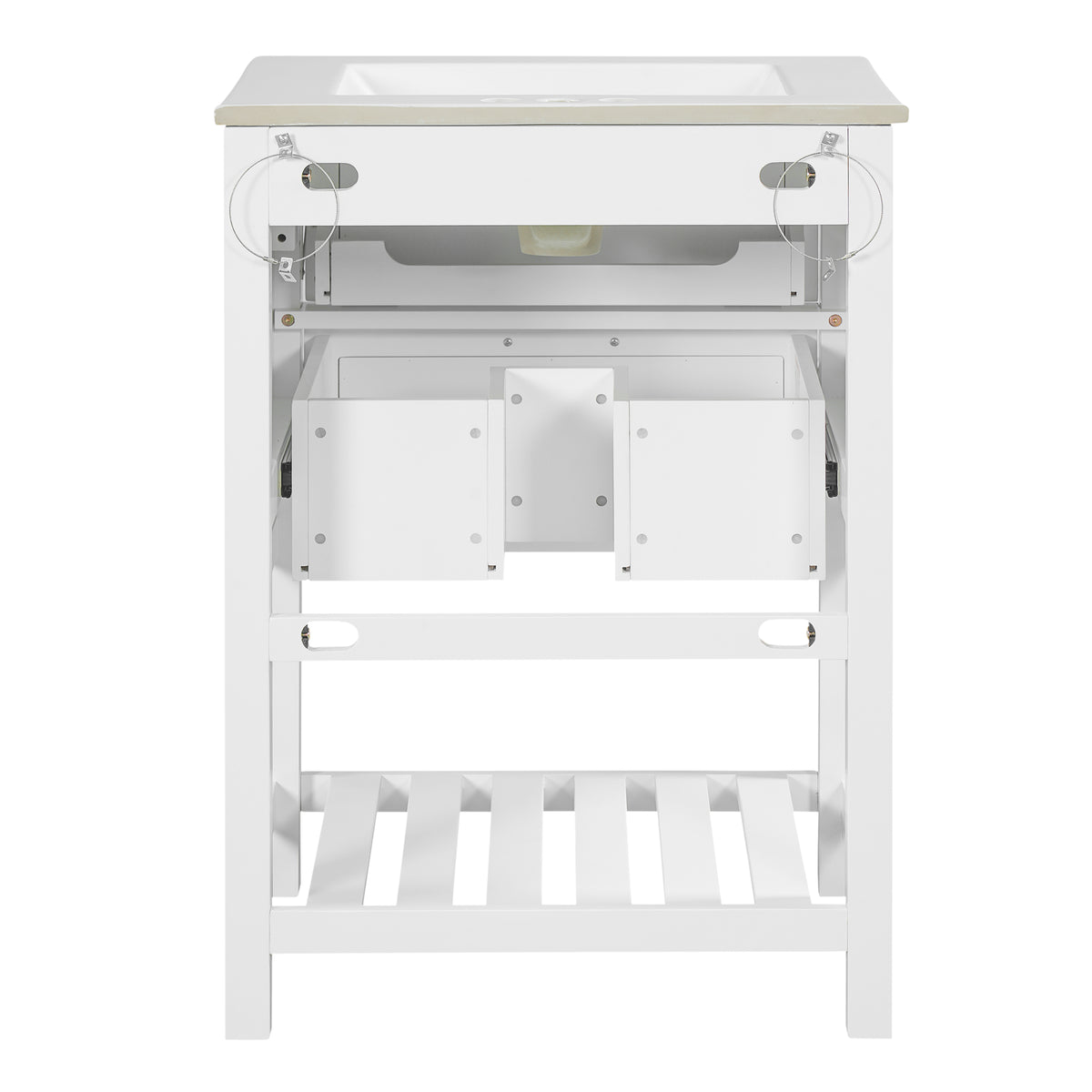 24" Bathroom Vanity with Sink, Modern Bathroom Vanity with Tip-Out Drawer & Ceramic Sink for 4" Centerset Faucet, Solid Wood Feet, Soft Close,White