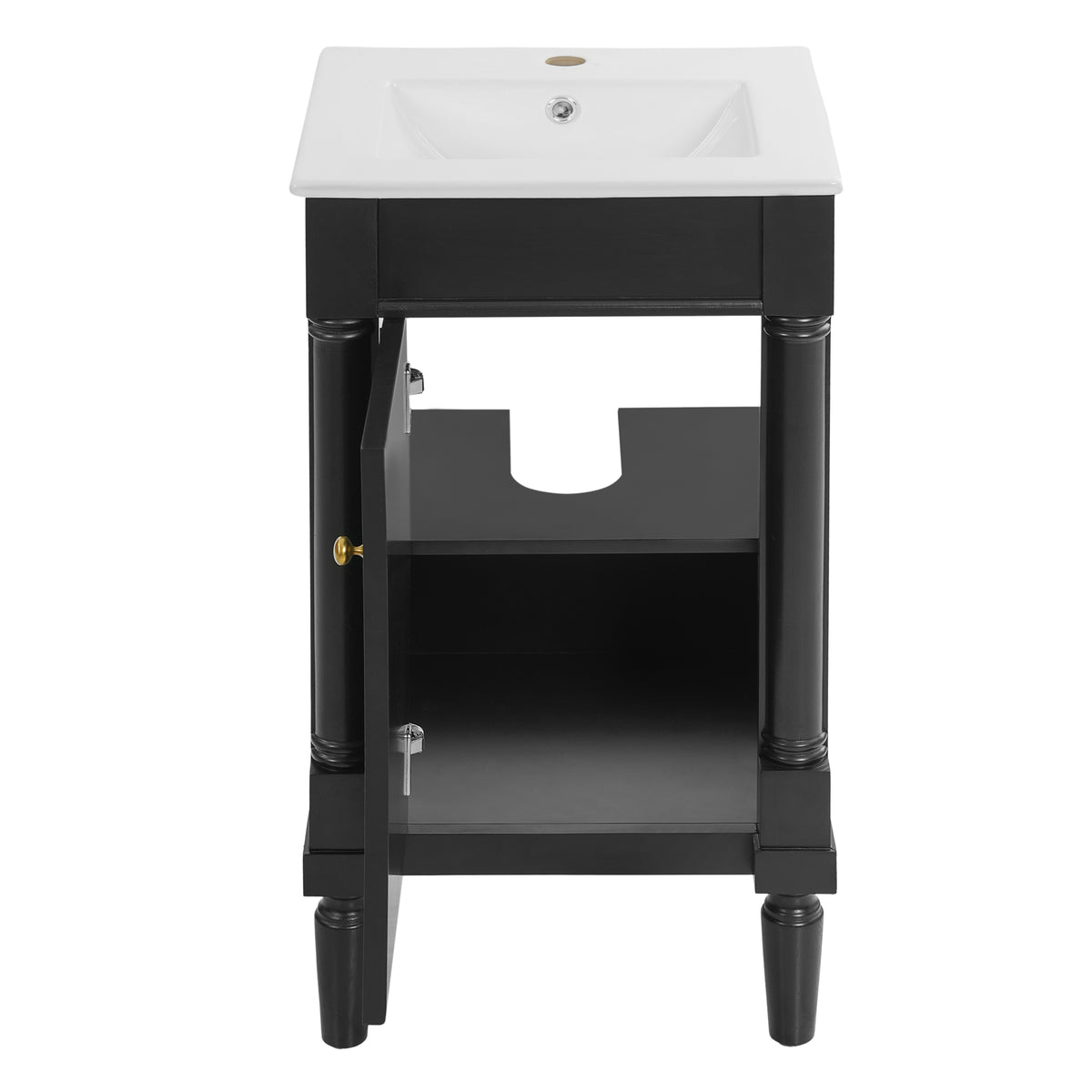 18" Bathroom Vanity with Sink, French Style Small Bathroom Vanity with Semi-Circular Column Design, Ceramic Sink with Overflow, Soft Close Door,Black