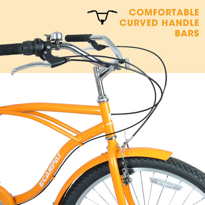 26" Beach Cruiser Bike for Women & Men, 7-Speed Comfort Cruiser Bicycle, High-Tensile Steel Frame, Alloy Wheels, V-Brakes, Adult Bike for Commuting, City Riding & Outdoor Recreation