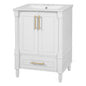 24" Bathroom Vanity with Sink, French Style Bathroom Vanity with Carved Legs & Drawer, Adjustable Shelf, Back Cutout for Plumbing, Soft Close Door,White