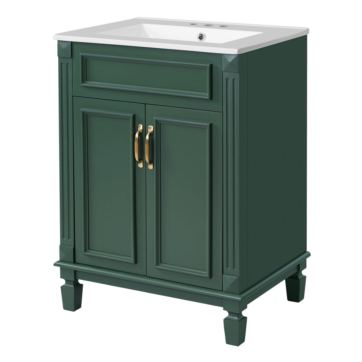 24" Bathroom Vanity with Sink, French Style Bathroom Vanity with Carved Legs & Drawer, Adjustable Shelf, Back Cutout for Plumbing, Soft Close Door,Green