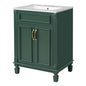 24" Bathroom Vanity with Sink, French Style Bathroom Vanity with Carved Legs & Drawer, Adjustable Shelf, Back Cutout for Plumbing, Soft Close Door,Green