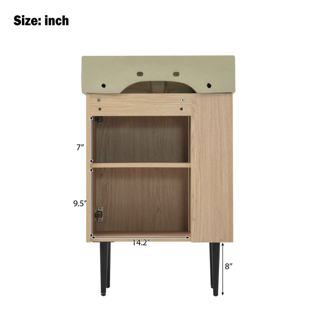 21.6" Bathroom Vanity with Sink, Slim Freestanding Bathroom Vanity Cabinet with Ceramic Sink & Overflow, Gold Metal Legs, Soft Close Door, for Small Bathroom,,Wood