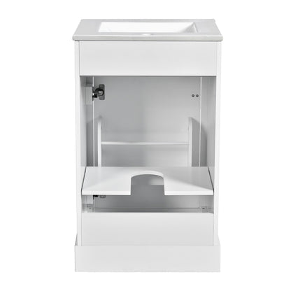 20" Bathroom Vanity with Sink, Classic Modern Bathroom Vanity Cabinet with U-Shaped Adjustable Shelf & Door Rack, Soft Close Door, Aluminum Handle,White