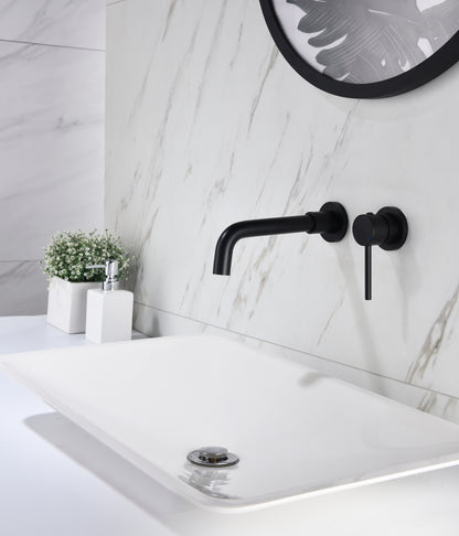 Bathroom Sink Faucet Matte Black Single Handle Wall Mounted Pop-up Drain W928P261575