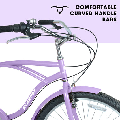 26" Beach Cruiser Bike for Women & Men, 7-Speed Comfort Cruiser Bicycle, High-Tensile Steel Frame, Alloy Wheels, V-Brakes, Adult Bike for Commuting, City Riding & Outdoor Recreation