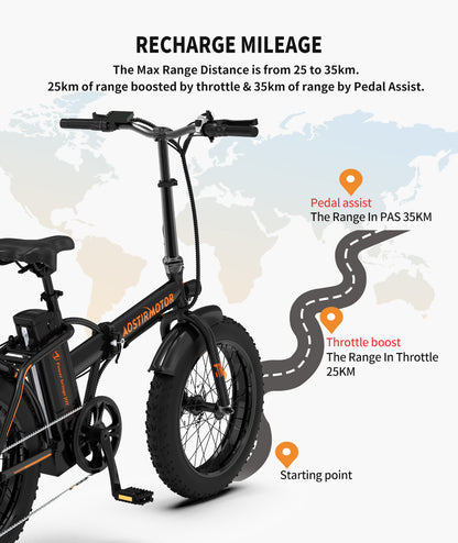 500W Folding 20-Inch Fat Tire Electric Bike 25 mph 36V 13Ah Lithium Battery Adult