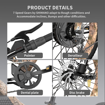 1500W 26 Inch Fat Tires Ebike Electric Mountain Bike 31 mph 48V 15AH Removable Lithium Battery