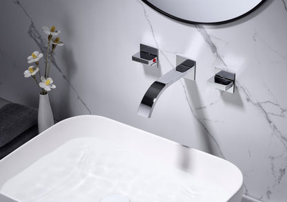 Bathroom Sink Faucet Chrome Double Handles Wall Mounted