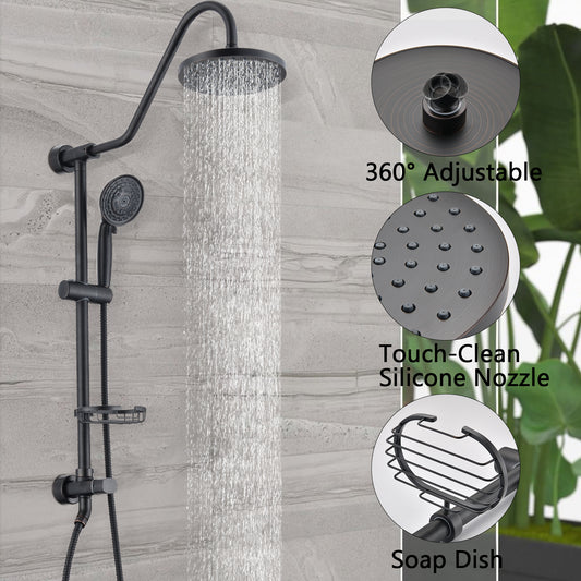 Oil-Rubbed Bronze Bathroom Shower Head and Handheld Showerhead Combo Shower System, 8 inch Top Shower and 5 jets handheld shower, soap dish included, Rough-in Valve Included
