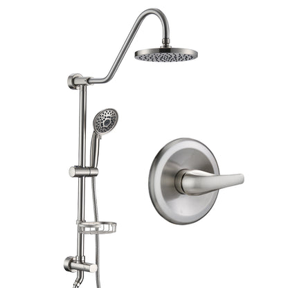 Brushed Nickel Bathroom Shower Head and Handheld Showerhead Combo Shower System, 8 inch Top Shower and 5 jets handheld shower, soap dish included, Rough-in Valve Included