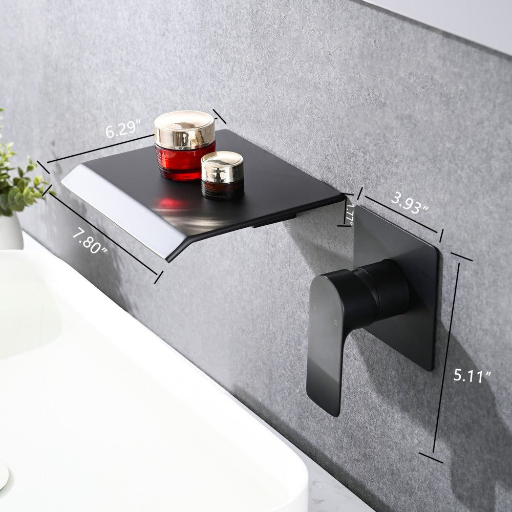 Bathroom Waterfall Sink Faucet Matte Black Single Handle Wall Mounted W121750477