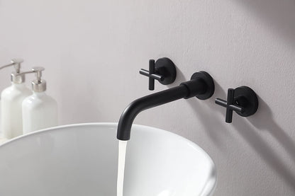 Bathroom Sink Faucet Matte Black Double Handles Wall Mounted W122453406