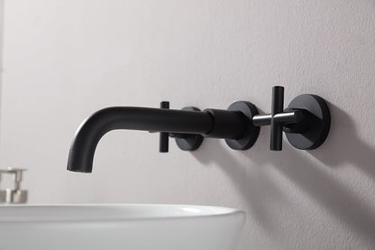 Bathroom Sink Faucet Matte Black Double Handles Wall Mounted W122453406