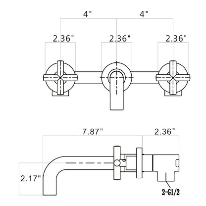 Bathroom Sink Faucet Brushed Gold Double Handles Wall Mounted W122453410