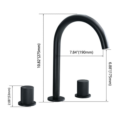 Bathroom Widespread Three Hole Sink Faucet Matte Black Two Handles Round W122458158