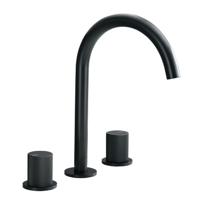 Bathroom Widespread Three Hole Sink Faucet Matte Black Two Handles Round W122458158