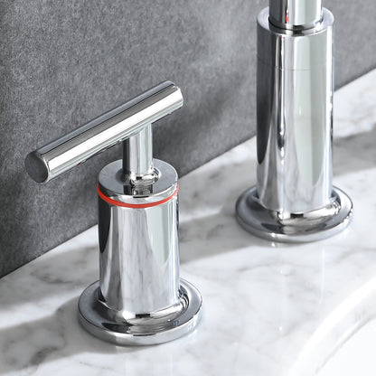Bathroom Widespread Three Hole Sink Faucet Chrome Two Handles With Pop-up Drain Round W122459281
