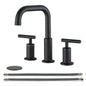 Bathroom Widespread Three Hole Sink Faucet Matte Black Two Handles With Pop-up Drain Round W122459272