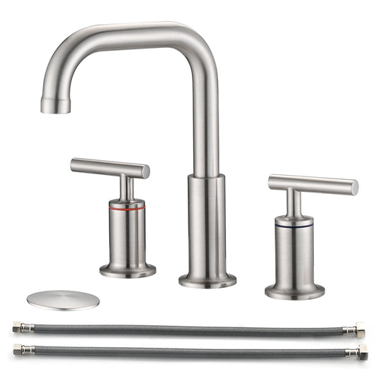 Bathroom Widespread Three Hole Sink Faucet Brushed Nickel Two Handles With Pop-up Drain Round W122459284