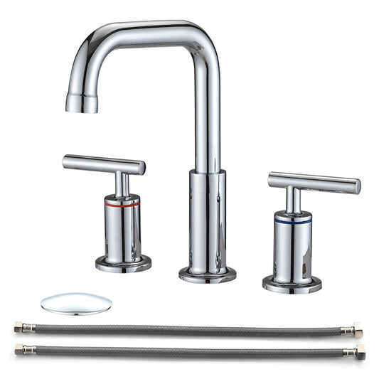 Bathroom Widespread Three Hole Sink Faucet Chrome Two Handles With Pop-up Drain Round W122459281