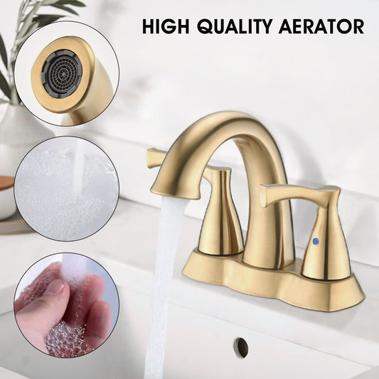 Bathroom Centerset Sink Faucet Gold Double Handles With Pop-up Drain W122460801