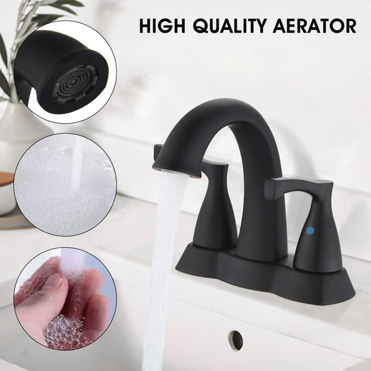 Bathroom Centerset Sink Faucet Matte Black Double Handles With Pop-up Drain W122460800