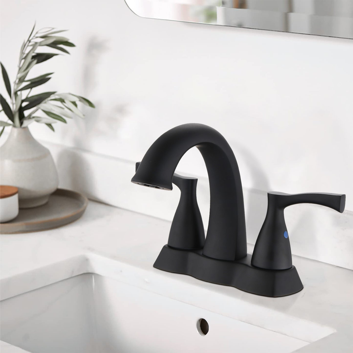 Bathroom Centerset Sink Faucet Matte Black Double Handles With Pop-up Drain W122460800