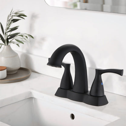 Bathroom Centerset Sink Faucet Matte Black Double Handles With Pop-up Drain W122460800